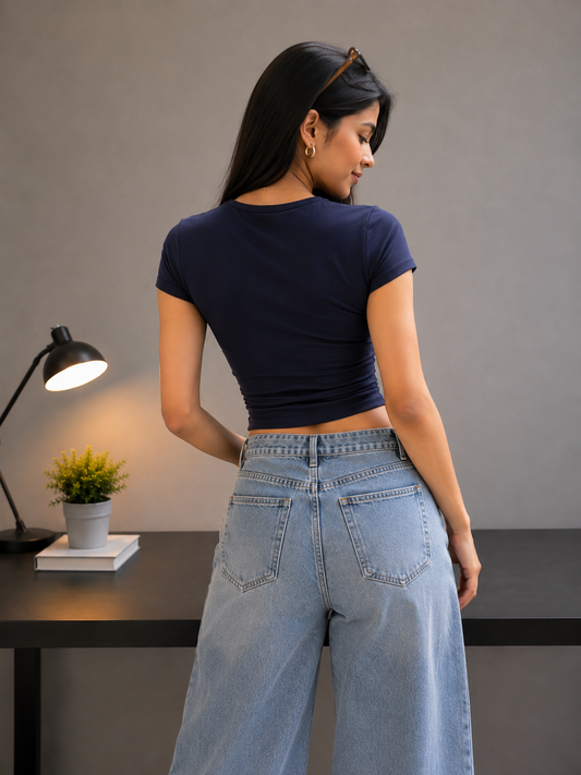Navy Blue Fitted Top | Women’s Minimal Streetwear