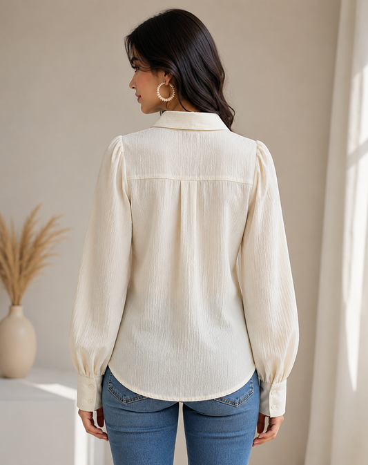 Apricot Textured Puff Sleeve Shirt for Women