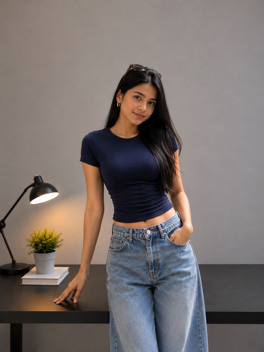 Navy Blue Fitted Top | Women’s Minimal Streetwear