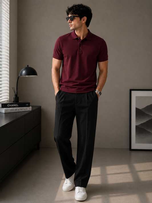 Men's Polo T-Shirt & Trousers Combo Set – Premium Casual Smart Outfit