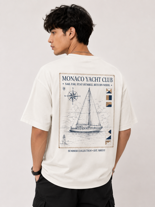 Monaco Yacht Club Oversized White Printed T-Shirt for Men