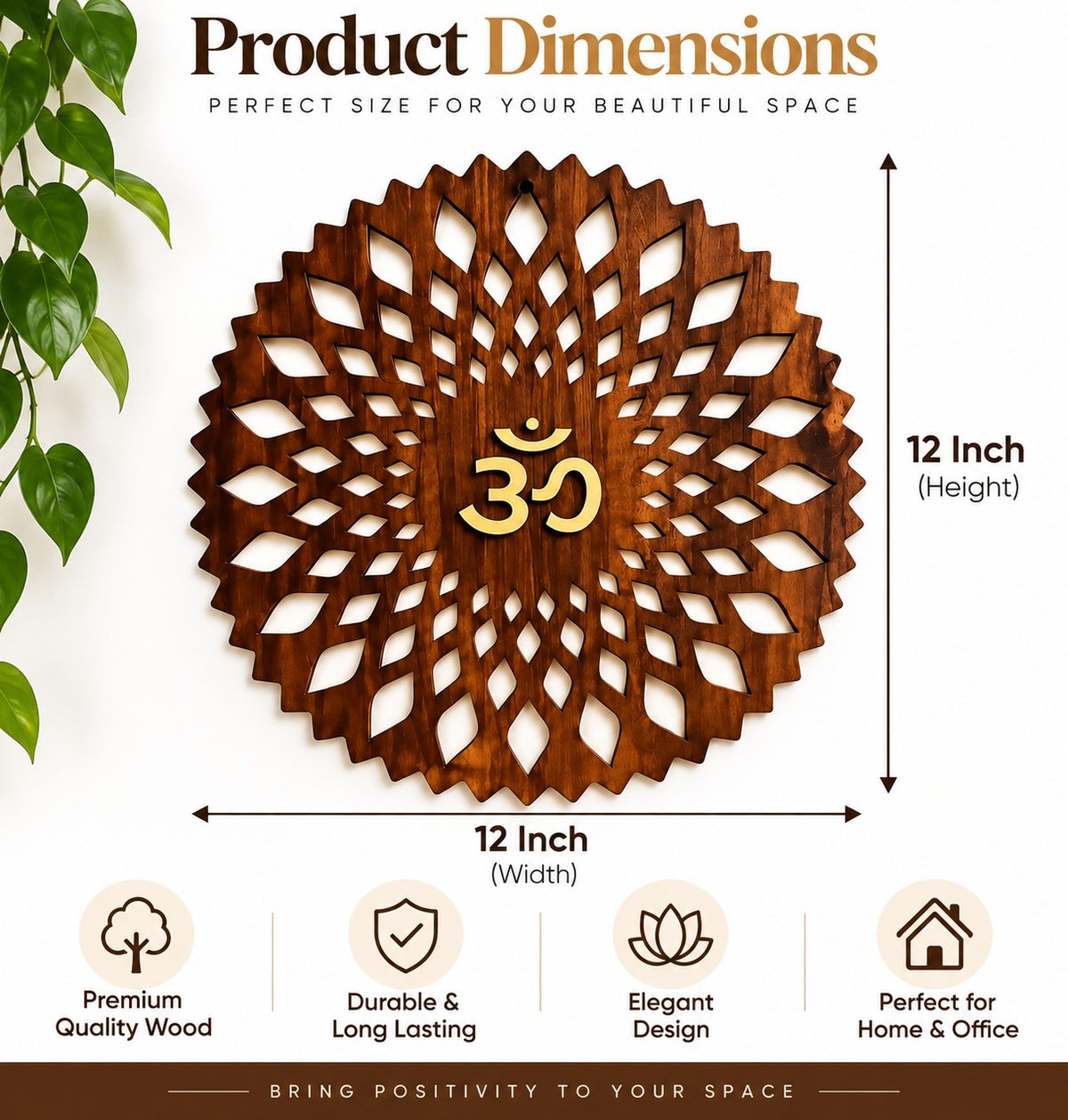 Om Mandala Wooden Wall Decor with Warm LED Backlight – 12 × 12 Inch