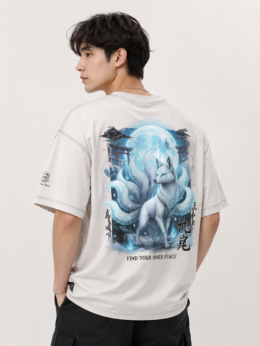 Neon Kitsune Oversized Graphic Printed T-Shirt for Men