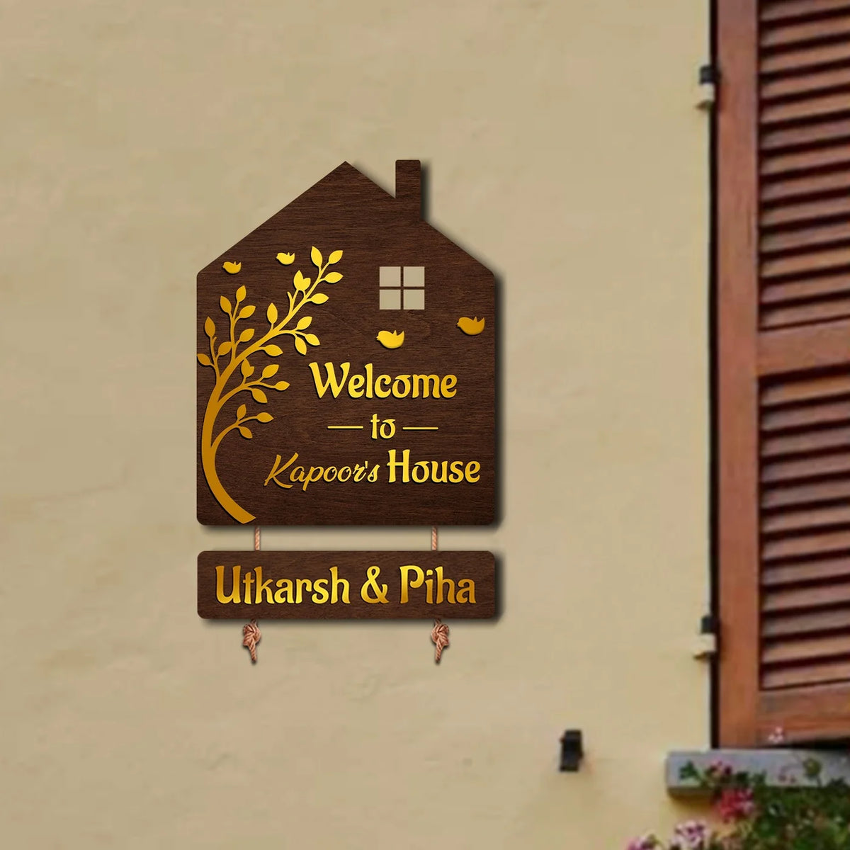 Personalized Tree Design Wooden House Name Plate