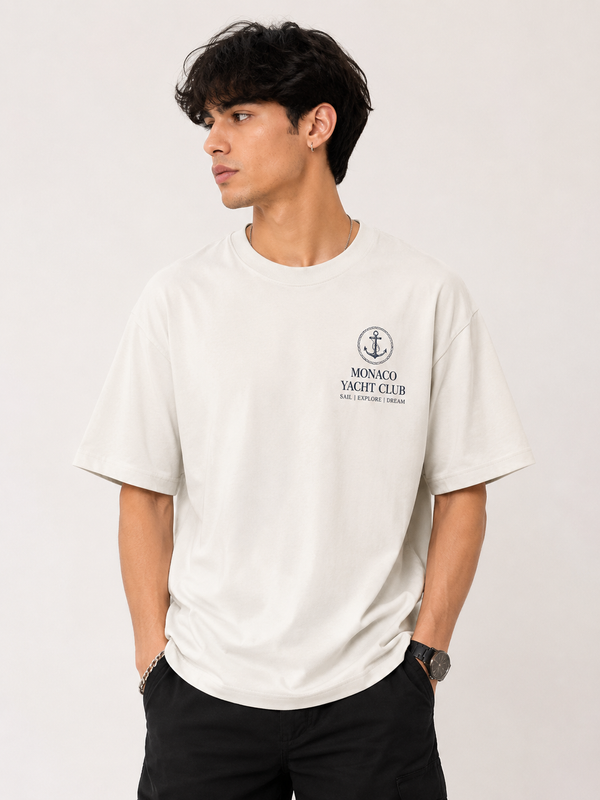 Monaco Yacht Club Oversized White Printed T-Shirt for Men