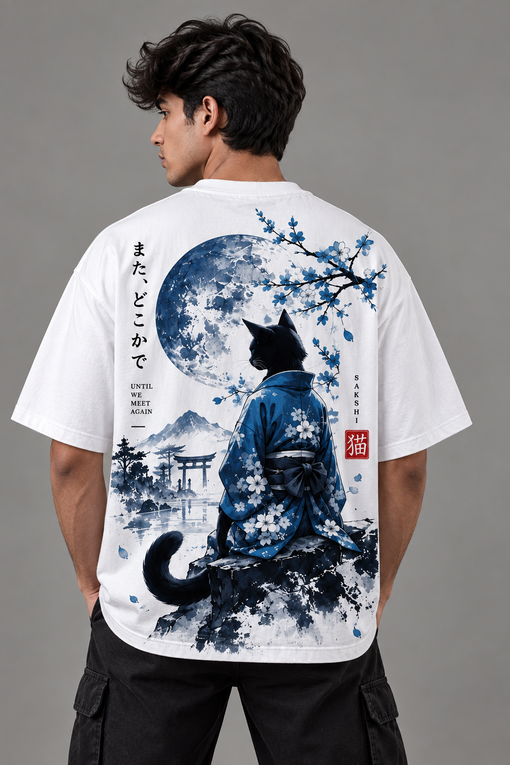 Blue Moon Cat Oversized T-Shirt – White
