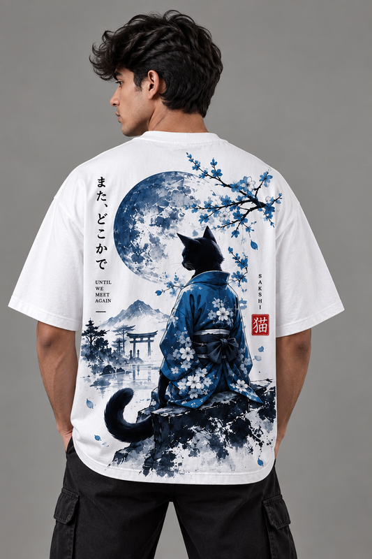 Blue Moon Cat Oversized T-Shirt – White