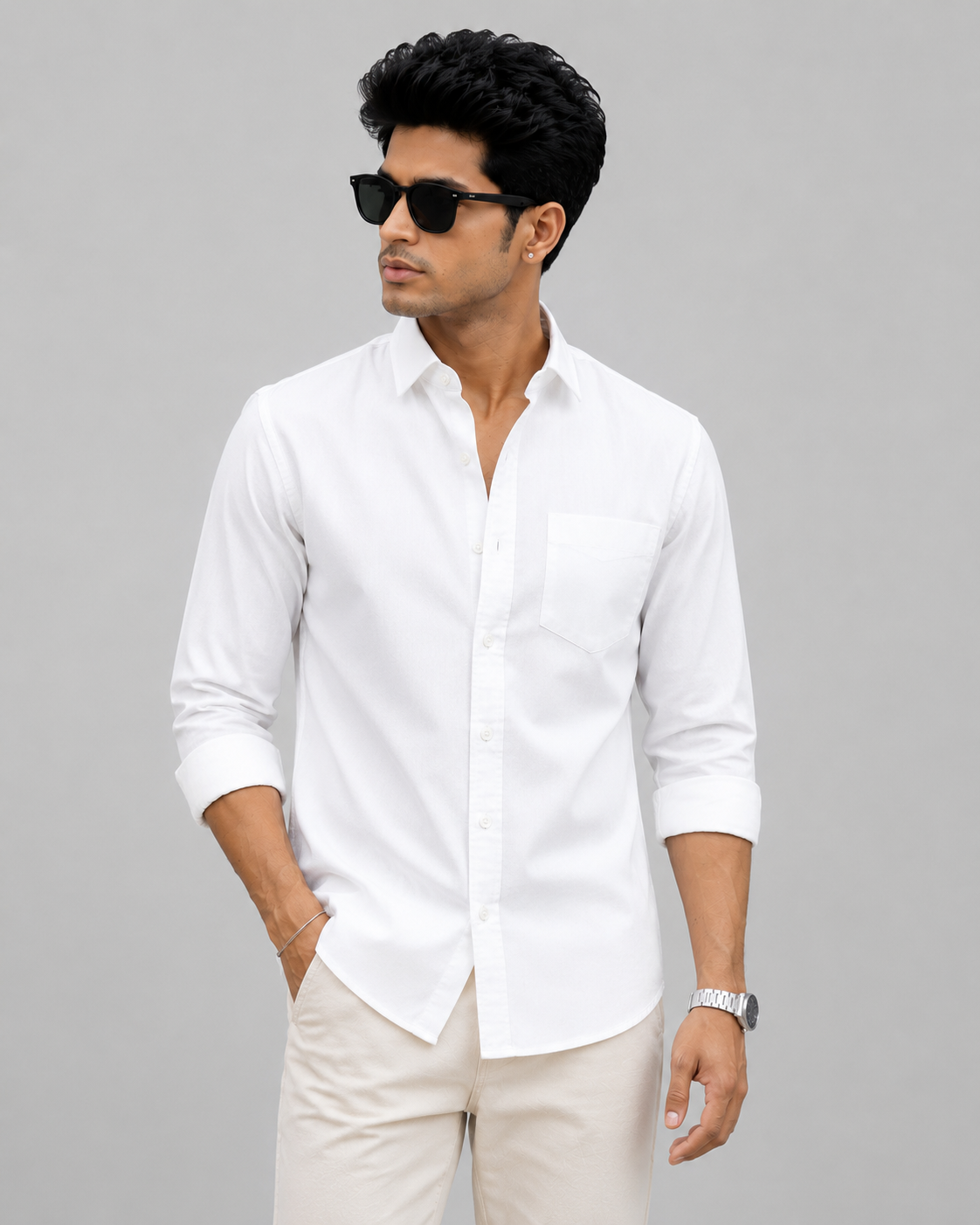 Premium White Men's Classic Casual Shirt