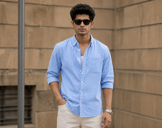 Premium Blue & White Striped Men's Casual Shirt