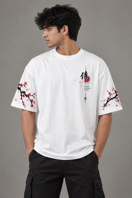 Bloom Through Chaos Oversized T-Shirt – White