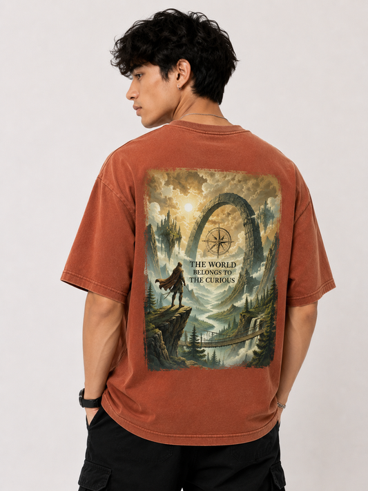 Vintage Atlas Oversized Printed T-Shirt for Men – Rust Brown