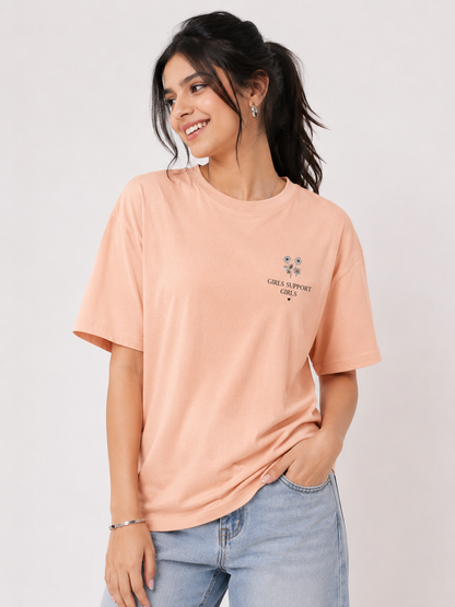 Elegant Floral Graphic Printed Oversized T-Shirt for Women | Premium Cotton Casual Tee
