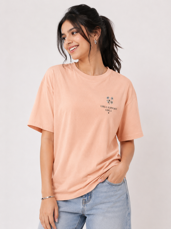 Elegant Floral Graphic Printed Oversized T-Shirt for Women | Premium Cotton Casual Tee