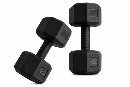 10KG Rubber Hex Dumbbell Pair | Anti-Slip Grip Strength Training Weights | Heavy-Duty Home Gym Dumbbells for Men & Women | Full Body Workout & Muscle Building Equipment | Black
