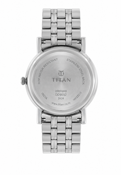 Titan Men's Analog Watch – Black Dial with Stainless Steel Silver Strap | Minimalist Premium Design