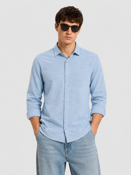 Premium Sky Blue Textured Casual Cotton Shirt