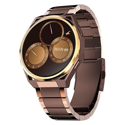Fastrack Marvellous FX3 Smartwatch with 1.43” AMOLED Display, Metal Case & Strap, Slim 10.4mm Design, AI Watchfaces, BT Calling, HRM, SpO2 & Sleep Tracking, IP68, Additional Silicone Strap - Brown