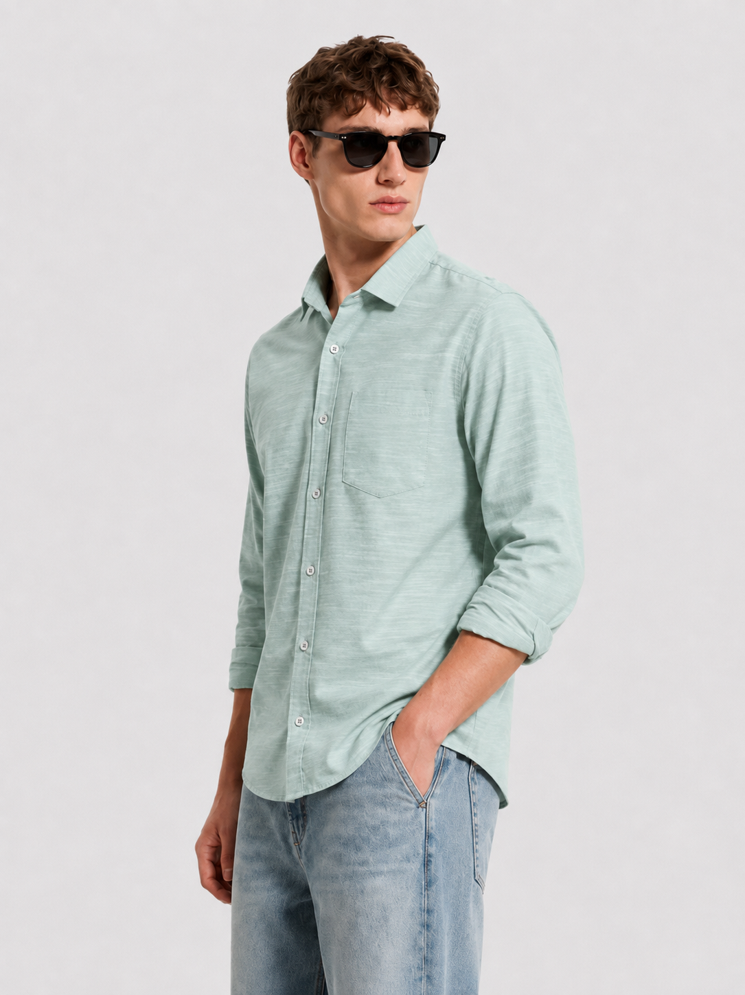 Premium Mint Green Textured Casual Linen Shirt
