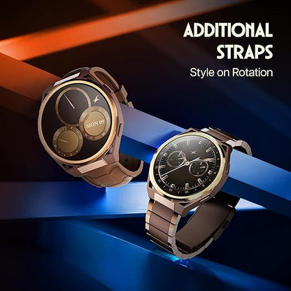 Fastrack Marvellous FX3 Smartwatch with 1.43” AMOLED Display, Metal Case & Strap, Slim 10.4mm Design, AI Watchfaces, BT Calling, HRM, SpO2 & Sleep Tracking, IP68, Additional Silicone Strap - Brown