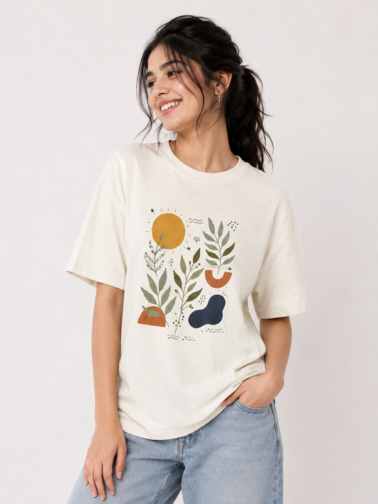 Bloom & Beyond Oversized Graphic Printed T-Shirt for Women | Premium Cotton Casual Tee