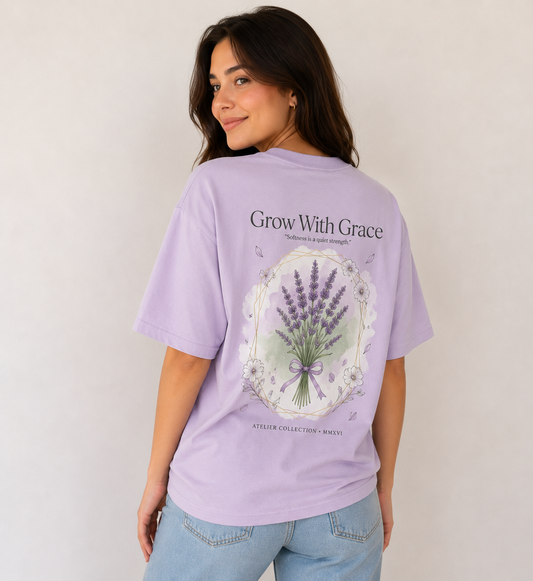 Grow With Grace Lavender Oversized Printed T-Shirt for Women