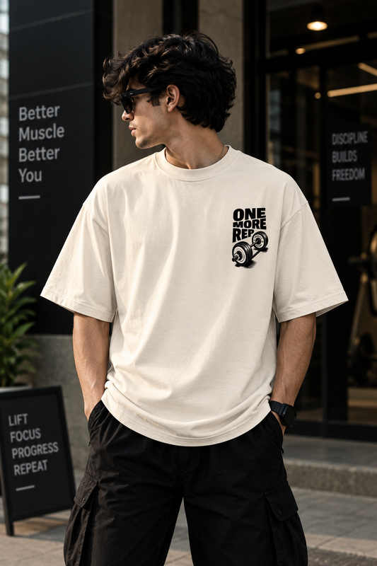 One More Rep Oversized T-Shirt – Cream