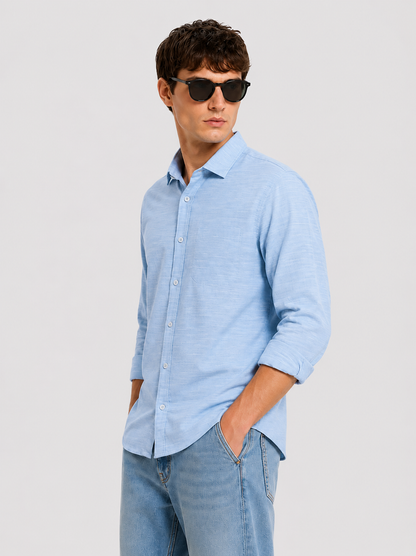 Premium Sky Blue Textured Casual Cotton Shirt