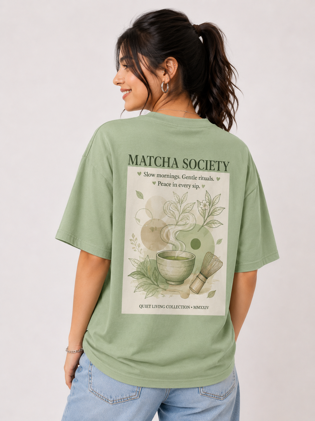 atcha Society Oversized Graphic T-Shirt – Sage Green Unisex Tee