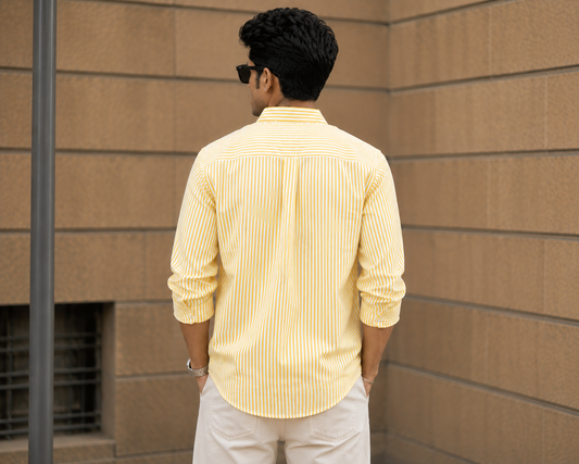 Premium Yellow & White Striped Men's Casual Shirt