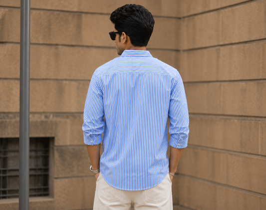 Premium Blue & White Striped Men's Casual Shirt