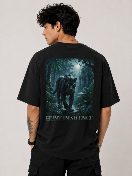 Shadow Panther Black Oversized Graphic Printed T-Shirt for Men