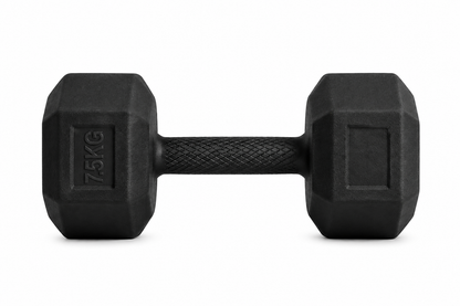 7.5KG Rubber Hex Dumbbell Pair | Anti-Slip Grip Strength Training Weights | Durable Home Gym Dumbbells for Men & Women | Full Body Workout Equipment | Black