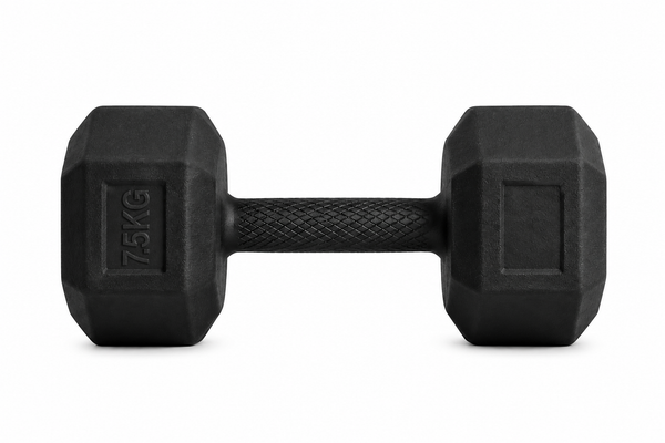 7.5KG Rubber Hex Dumbbell Pair | Anti-Slip Grip Strength Training Weights | Durable Home Gym Dumbbells for Men & Women | Full Body Workout Equipment | Black