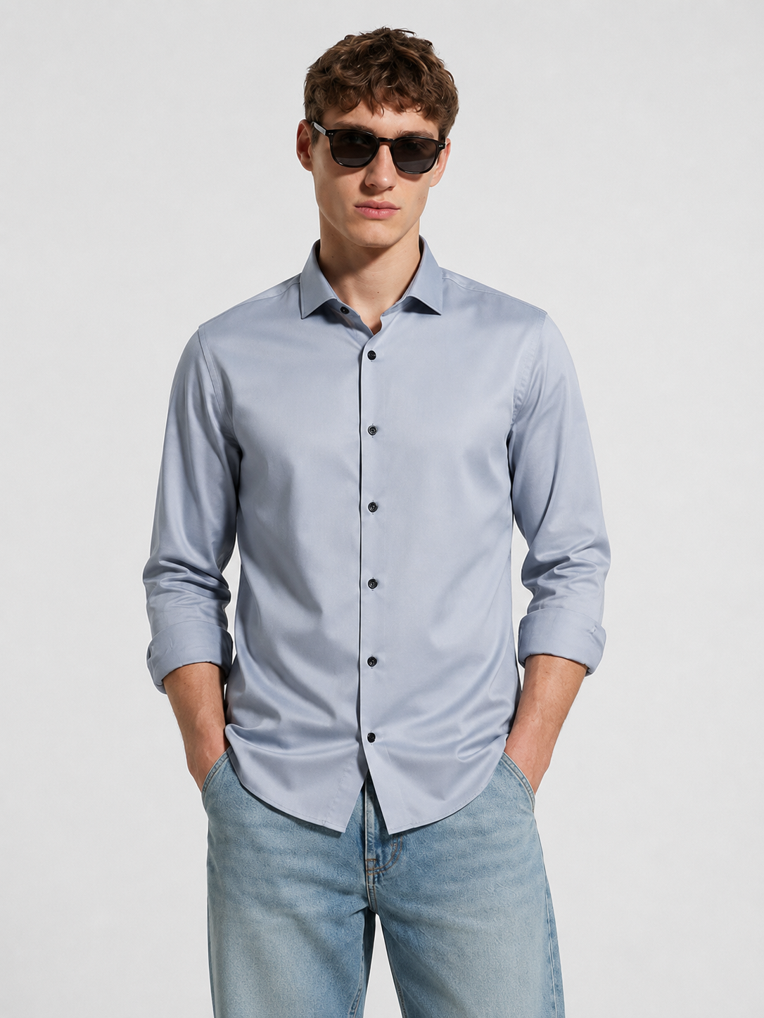Premium Light Blue Men's Formal Casual Shirt
