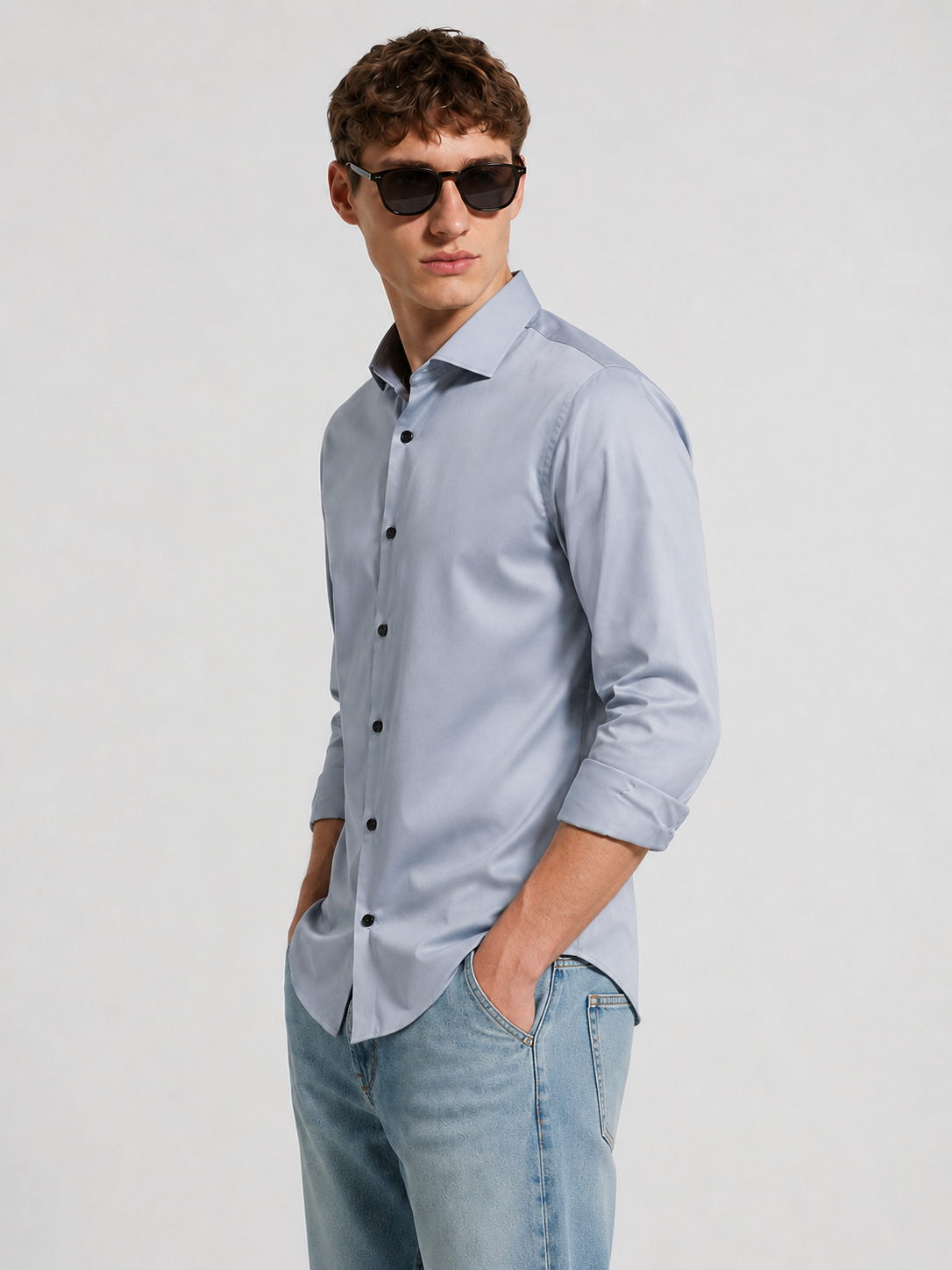 Premium Light Blue Men's Formal Casual Shirt