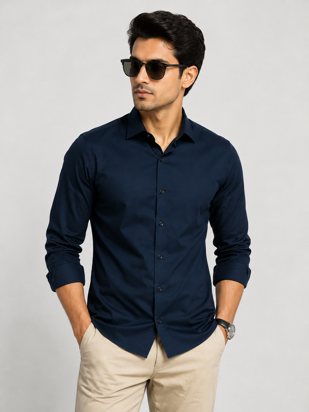 Premium Navy Blue Men's Slim Fit Shirt