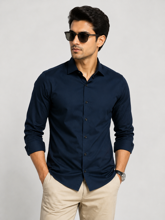 Premium Navy Blue Men's Slim Fit Shirt