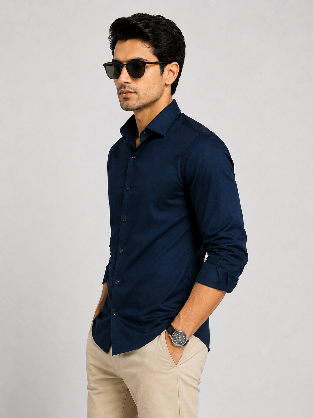 Premium Navy Blue Men's Slim Fit Shirt