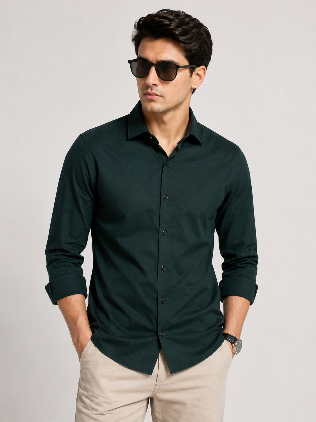 Premium Dark Green Men's Slim Fit Shirt