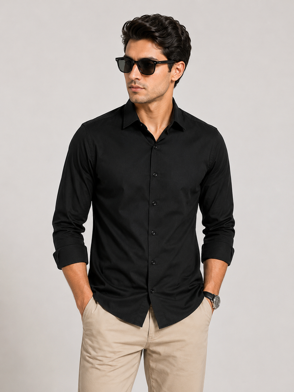 Premium Black Men's Slim Fit Formal Shirt