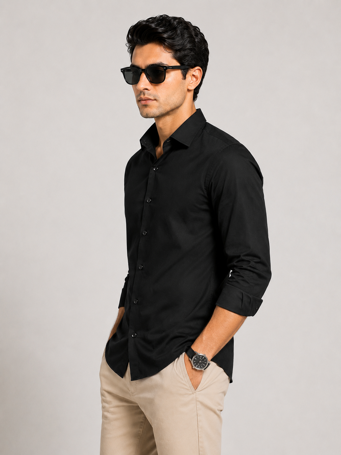 Premium Black Men's Slim Fit Formal Shirt
