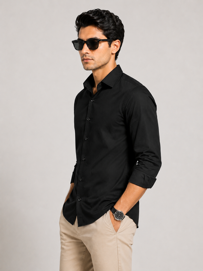 Premium Black Men's Slim Fit Formal Shirt