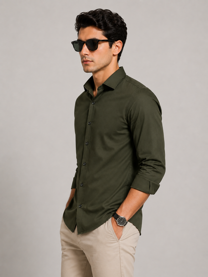 Premium Olive Green Men's Slim Fit Shirt