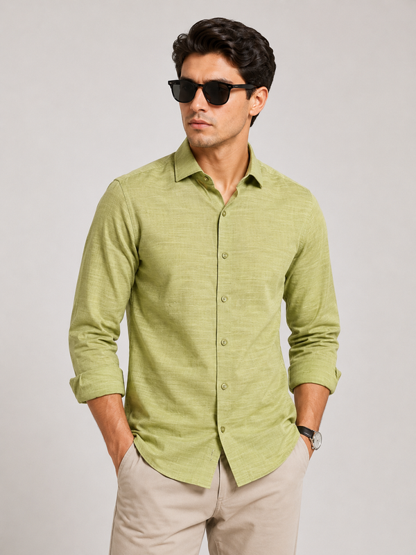 Premium Pistachio Green Men's Linen Casual Shirt
