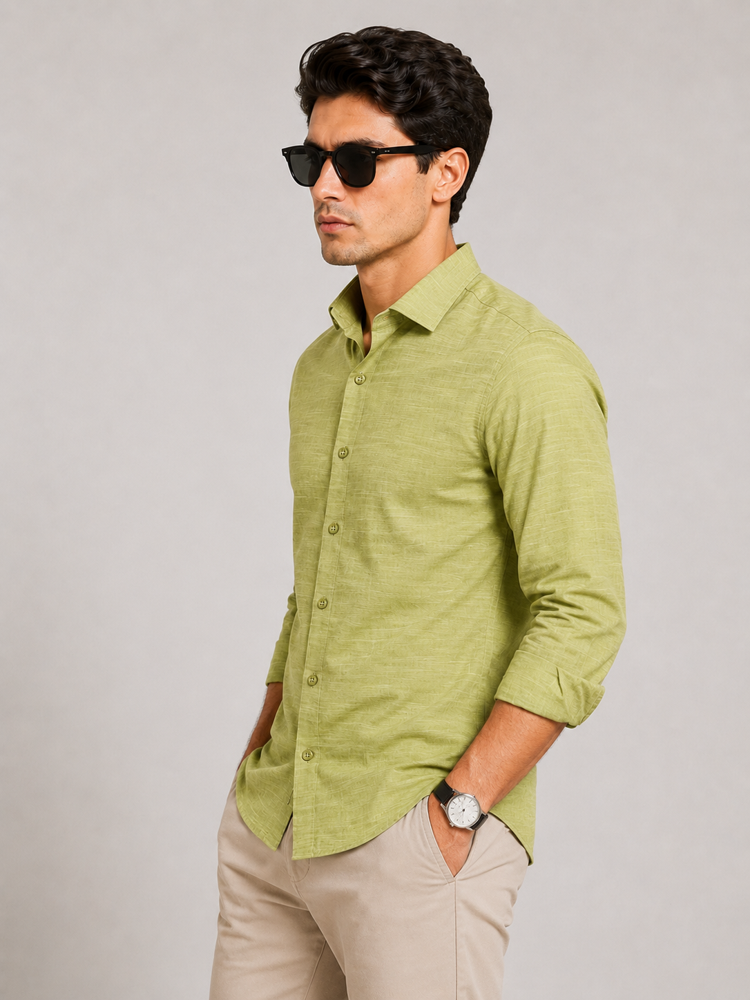 Premium Pistachio Green Men's Linen Casual Shirt