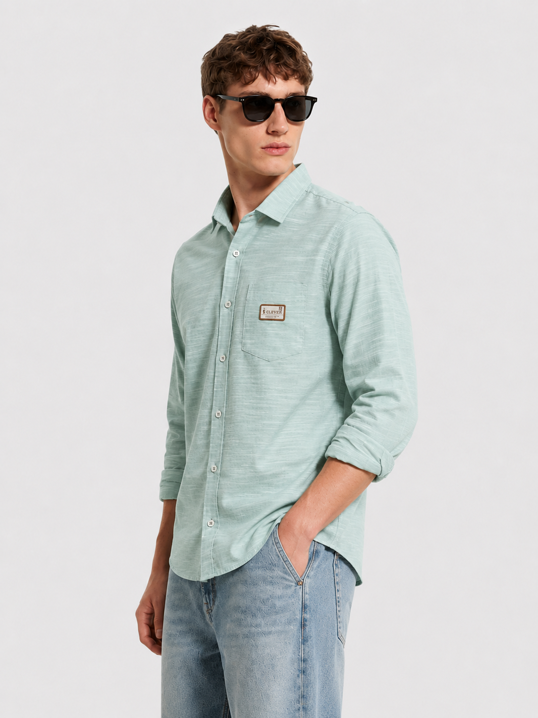 Premium Mint Green Textured Casual Linen Shirt