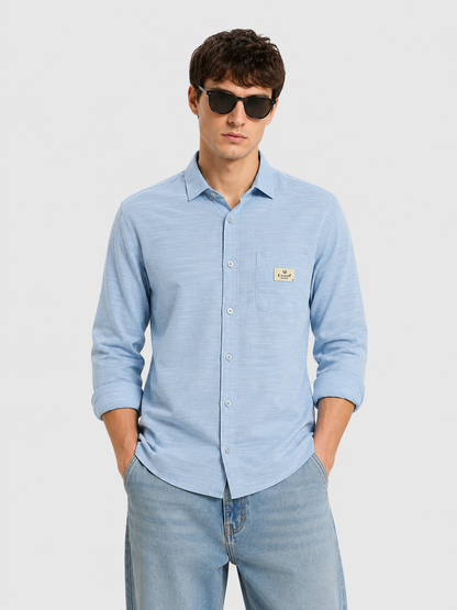 Premium Sky Blue Textured Casual Cotton Shirt