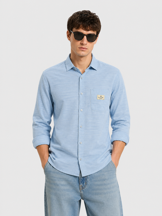 Premium Sky Blue Textured Casual Cotton Shirt