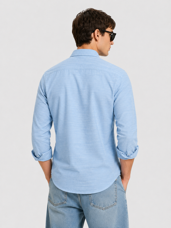 Premium Sky Blue Textured Casual Cotton Shirt