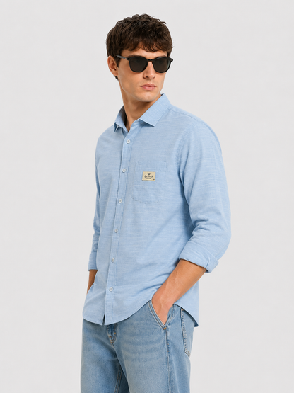 Premium Sky Blue Textured Casual Cotton Shirt